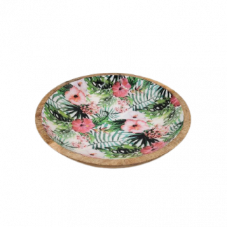Plato Madera 35 Cm Diámetro , Dibujo Tropical.