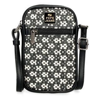 Bandolera Portamóvil Blanca-Negra Lana P. Jeans.