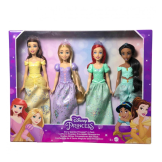Pack 4 Muñecas Princesas Disney: Bella, Ariel, Jasmín y Rapunzel HNX09 Mattel